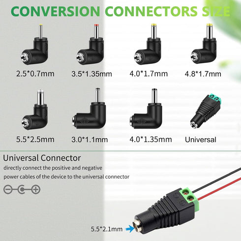 12v Car dc Charger Power Cord with 8 Connectors for Cigarette Lighter Portable DVD Player, Car DVR, GPS, Bluetooth Speakers, Breast Pump, Car Refr...