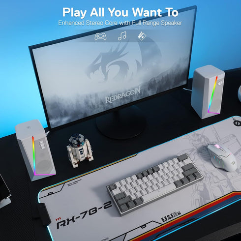 Redragon GS520 RGB Desktop Speakers, 2.0 Channel PC Computer Stereo Speaker with 6 Colorful LED Modes, Enhanced Sound and Easy-Access Volume Contr...