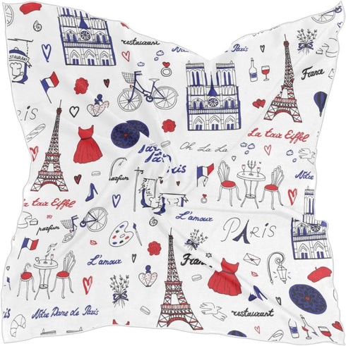 Square Scarf Paris Eiffel Tower Silk Feeling Bandanas Head Scarfs Hair Wraping Neckerchief for Women 23.6 Inch...
