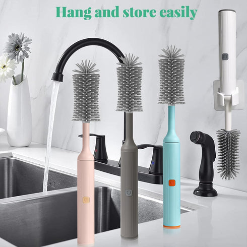 Electric Cleaning Brush with USB Rechargeable Electric Bottle Brush Cleaner and 3 Replaceable Silicone Bottle Brushes and Straw Cleaner Brush,Perf...