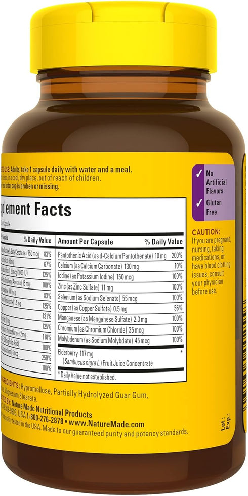 Nature Made Multi + Elderberry Capsules, Multivitamin for Daily Immune Support, One Per Day Multivitamin, 60 Count...