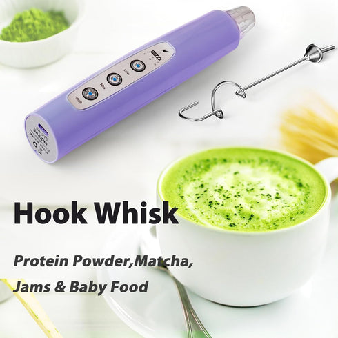 Milk Frother Handheld Rechargeable - Electric Whisk 3 Speed Adjustable, Coffee Frother Wand with 3 Stainless Whisks, Electric Foam Maker, Drink Mi...