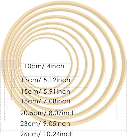 Rannco Wreath Rings, 14 Pack 7 Sizes (4 5 6 7 8 9 10 lnch) Wooden Bamboo Floral Hoop Wreath Macrame Craft Hoop Rings for DlY Dream Catcher, Weddin...