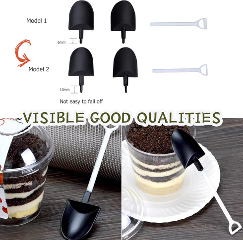 OaaXbbECco Novelty Mini Shovel Shape Spoons Cute Disposable Plastic Dessert Spoons (100 black+white model 2)...