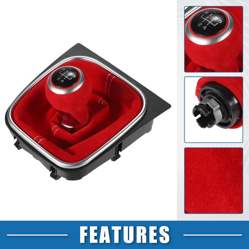 5 Speed Car Manual Gear Shift Knob Boot for Volkswagen Golf MK7 2013-2018 Red...