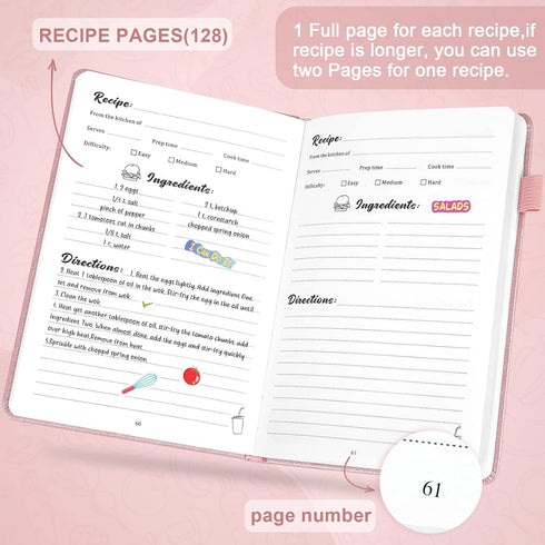 JUBTIC Blank Recipe Book to Write in Your Own Recipes, Personal Cook Book to Write in and Hardcover Recipe Notebook with 2 colorful stickers for F...