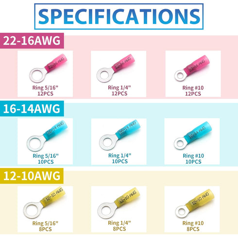 90Pcs Heat Shrink Wire Connectors Electrical Kit - Oiojuct Marine Automotive Wiring Crimp Terminals Assortment, Waterproof Ring Electrical Butt Co...