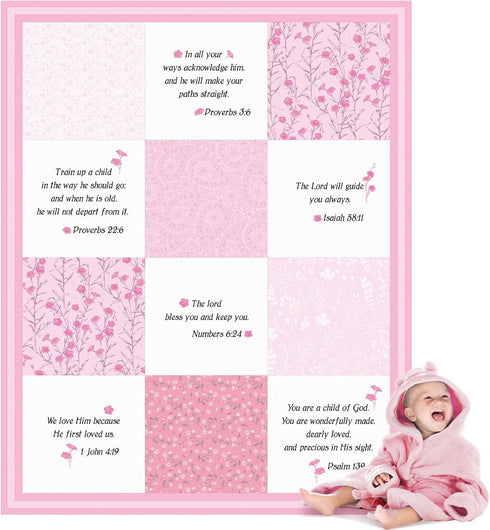 Oudain Christian Baby Blankets for Baby Blanket with Bible Verses Scripture Flowers Paisley Baby Receiving Baptism Blanket Christian Christening G...