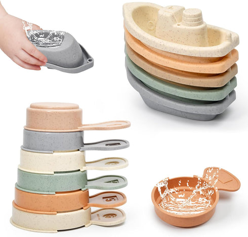 Bath Toys - Floating Boats with Bathing Spoon,Mold Free Baby Bath Toys for Kids Age 1-3,Pool Toys Toddler Age 1-3,Bath Tub Toys for Baby,Bath Toys...