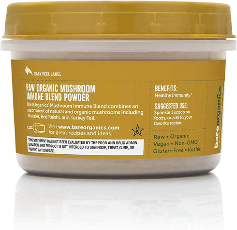 BareOrganics, Mushroom Immune Blend Powder, Organic Superfood, Vegan Dietary Supplement, 4 Ounces...