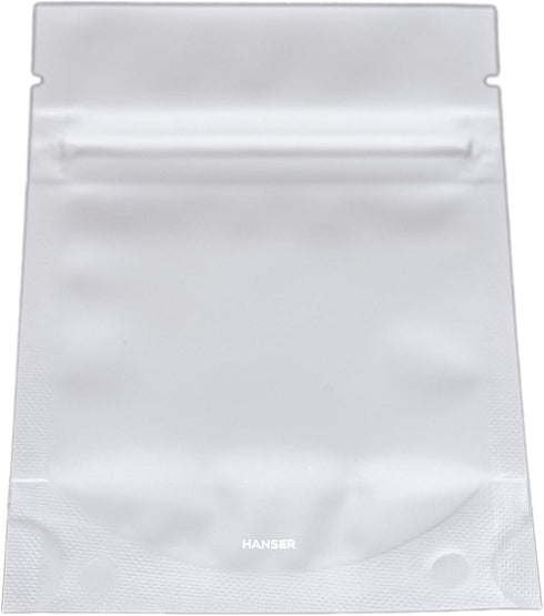 HANSER | Smell Proof Odorless Mylar Resealable Foil Pouch Bags with clear Window | Stand up bottom | Airtight | matte white | 100 Pieces | 3x4 inc...