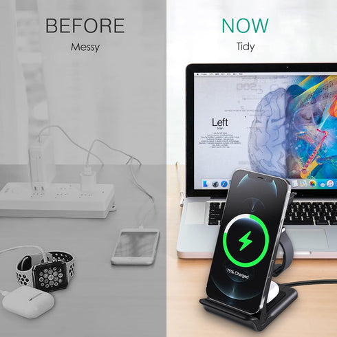 ORIA Wireless Charger, 3 in 1 Foldable Wireless Charging Stand, 15W Fast Wireless Charger, Compatible for iOS Phone 11/12/13/14/Pro/Max/i Watch/Ea...