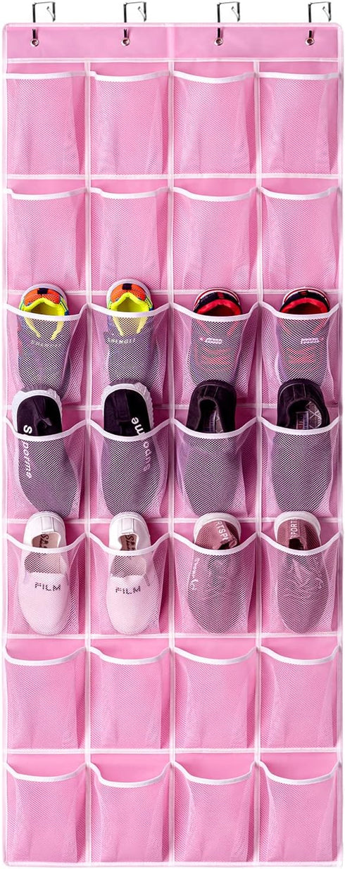 KEEPJOY 28 Pockets Hanging Shoe Organizer, Over the Door Shoe Organizer, Hanging Door Shoe Holder Rack with Mesh Pockets Large Size 65 x 23 Inch (...