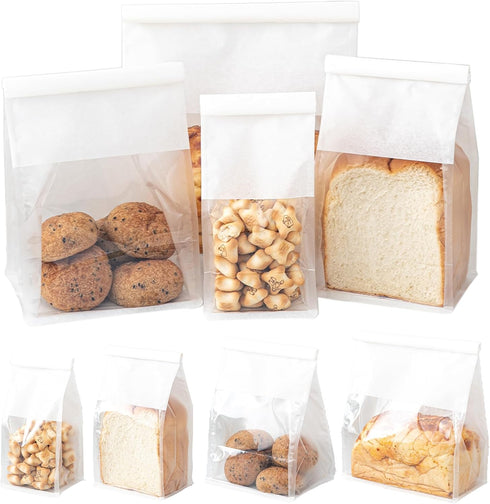 50 Pcs 8.6 Inch Bread Bags with Tin Tie, Large Loaf Bags Made Of White Cotton Paper, Storage Packing Bag with Clear Window for Bakery, Cafe, Homem...