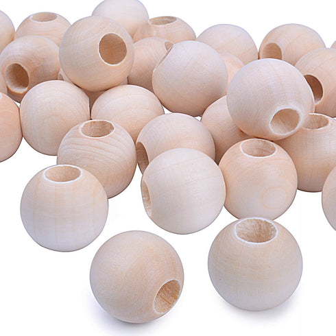 Jdesun 50 Pieces Wooden Beads, Natural Round Wood Loose Beads Wood Spacer 25mm x Diameter 3/8" Hole...