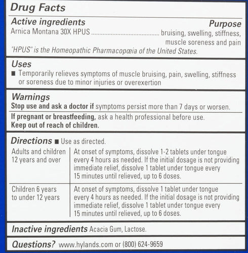 Hyland's Naturals Arnica Montana 30x Tablets, Natural Relief of Bruises, Swelling & Muscle Soreness, Quick Dissolving Tablets, 50 Count (Pack of 2...
