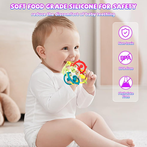 Baby Teething Toys Montessori Toys Food-grade Silicone Teether for 6-12 Months Baby Toys 0-6 Months Infant Sensory Toys Rattle 12-18 Months 1 Year...