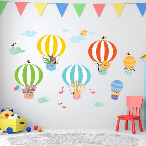 DECOWALL DWL-2010 Animals in Hot Air Balloons Wall Stickers Wall Decals Peel and Stick Removable Wall Stickers for Kids Nursery Bedroom Living Roo...