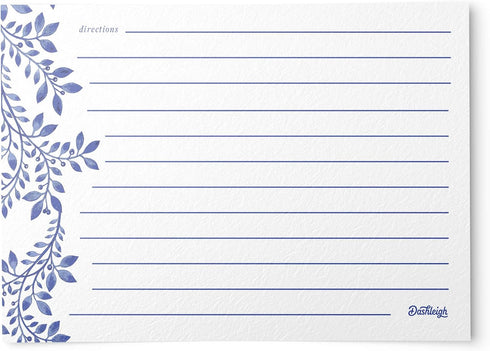 Blue Floral and Silver Foil Lux Recipe Cards, 4x6 inches...