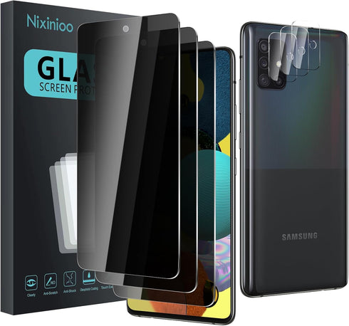 3 Pack Privacy Screen Protector for Samsung Galaxy A51 With 3 Pack Camera Lens Protector, Anti Spy Tempered Glass 9H Hardness, Black Protector Ant...