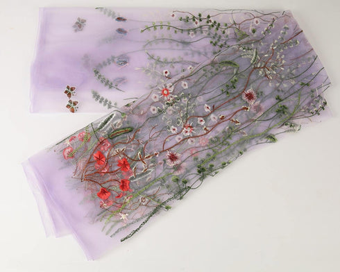 Exquisite Floral Embroidered Lace Fabric Flower Plant Tulle for Sewing Dress Gown Overlay Curtain Embellishment, 60 Inch Wide (2 Yards Precut, Lav...
