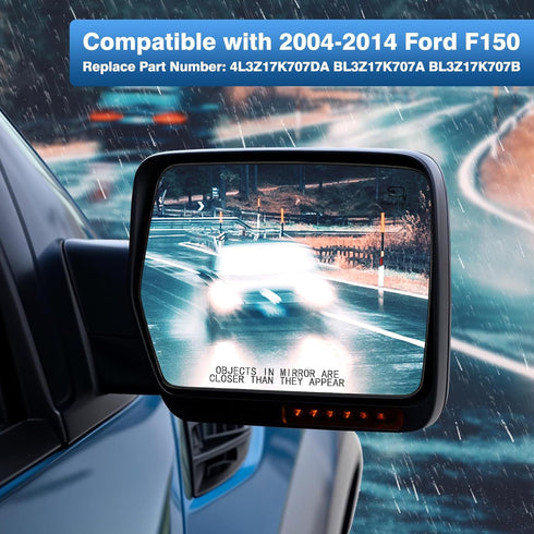 TOP-MAX F150 Passenger Right Side Mirror Glass Replacement Compatible with 2004-2014 Ford F150, with Holder Convex Heated Mirror for 4L3Z17K707DA ...