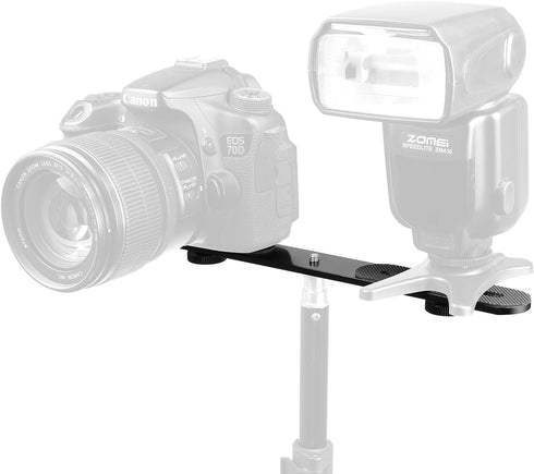 ChromLives 1/4'' Dual Camera Mount Flash Bracket Extension Bar 10.6'' Straight Flash Bracket Tripod Mount Bracket for DSLR Camera LED Light Flash ...