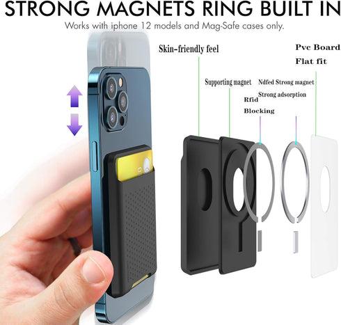 BIAJIYA Card Holder for Back of Phone for Stand MagSafe Magnetic Silicone Wallet Compatible with iPhone17/16/15/14/13/12/12 Pro/ 12 Mini/ 12 Pro M...