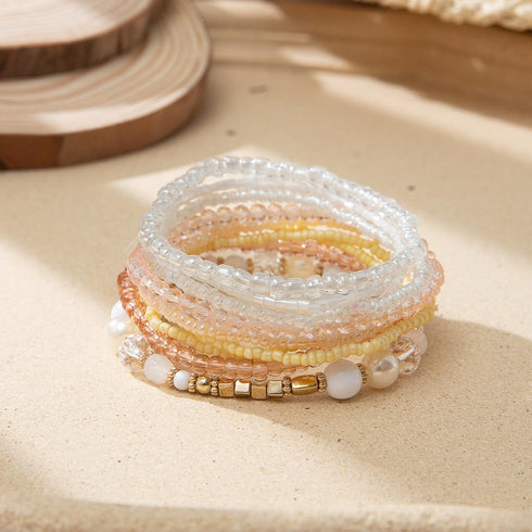 Pingyongchang Bohemian Stackable Bead Bracelets for Women Multilayer Stretch Bangles Bracelet Set Handmade Multicolor Crystal Beaded Bracelets Set...