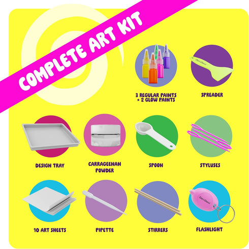 Glow in The Dark Marble Paint Kit for Kids - Water Marbling Painting Art Set for Boys & Girls Ages 6, 7, 8, 9, 10, 11, 12 Year Old - Kid Crafts Bi...