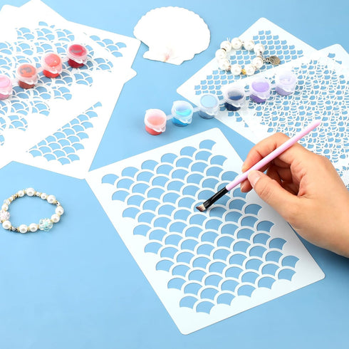 5Pcs Fish Scale Stencil, Face Painting Stencils Stencils Reusable Stencil Templates DIY Art Painting Templates for Make-up Stencils, Painting, Cra...