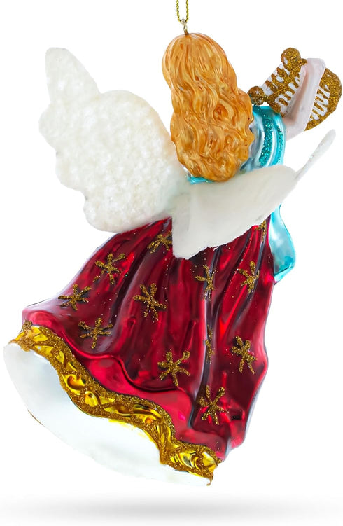 Angel Playing Music on Harp Blown Glass Christmas Ornament...
