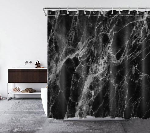 LB Black Marble Shower Curtain Abstract Natural Black Grey Marble Bathroom Curtain 72x72 inch Waterproof Polyester Fabric Bath Curtain Hooks Inclu...