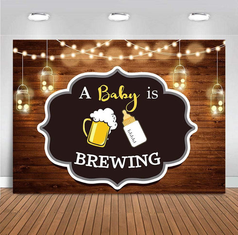 A Baby is Brewing Themed Photography Backdrop for Baby Shower Party Banner Decorations Vinyl Beer Bottle Rustic Wood Glitter Photo Background 5x3f...