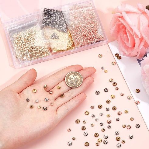 SUNNYCLUE 1 Box 60G 12 Styles Gold Filled Spacer Bead Bulk Flat Rondelle Beads Antique CCB Plastic Silver Golden Bronze Black Round Loose Mini Bea...