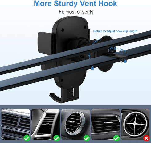Mount on Air Vent Phone Holder for Your Car with Hook Clip, Air Vent Cell Phone Car Mount, Hands Free Universal Automobile Cradle Fit for iPhone, ...