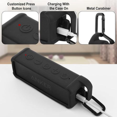 TXEsign Silicone Case Compatible with Anker Soundcore 2 Portable Bluetooth Speaker, Protective Travel Case Cover with Handle and Carabiner for Ank...
