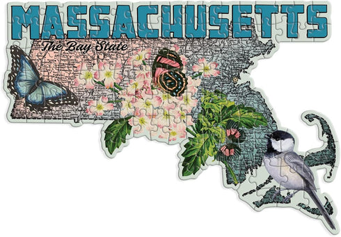 Galison Massachusetts Mini Shaped Puzzle - 100 Jigsaw Pieces Featuring Art by Bestselling Artist Wendy Gold, Die-cut Mini Shaped Puzzle, Makes a G...