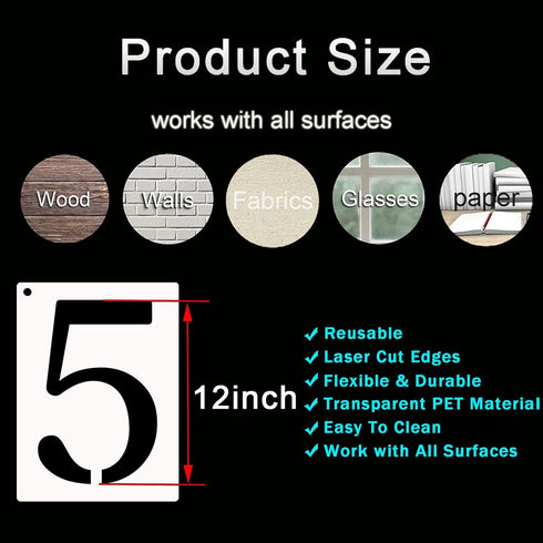 DXCYZ 12 Inch Large Number Stencils Kit 0-9 Address Number Stencil, 10PCS Reusable Plastic Painting Number Templates for Mailbox Signs, Door, Cars...
