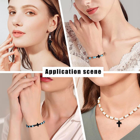 SUNNYCLUE 1 Box 40Pcs Black Cross Beads Easter Turquoise Cross Beads Bulk Mini Stone Gemstone Bead Small Spacer Bead for Jewelry Making Charms Ros...