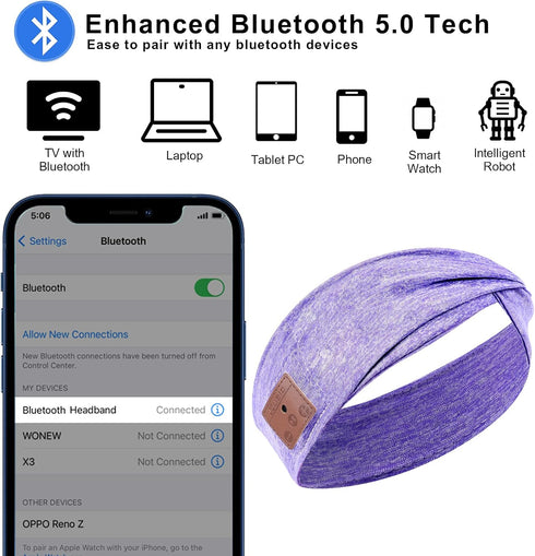 Bluetooth Headband for Women, HD Speakers Bluetooth 5.0 Wireless Headband Headphones, Fashion Grey Head Band with Knotted/Twist Design for Yoga, W...