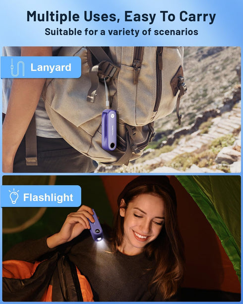 SWEETFULL Portable Handheld Mini Fan with LED Display, 2-in-1 Personal Foldable USB Rechargeable Hand Held Fan & Flashlight for Travel, Lash Eyela...
