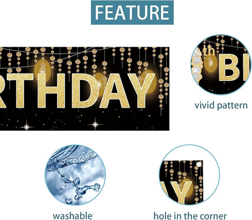 Joyiou Happy 60th Birthday Banner Decorations for Men Women, Gold 60 Year Old Birthday Party Décor Supplies, Happy Sixty Birthday Sign for Outdoor...