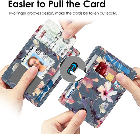 Fintie Slim Minimalist Front Pocket Wallet, RFID Blocking Credit Card Holder Card Cases with ID Window for Men Women (Blooming Hibiscus)...