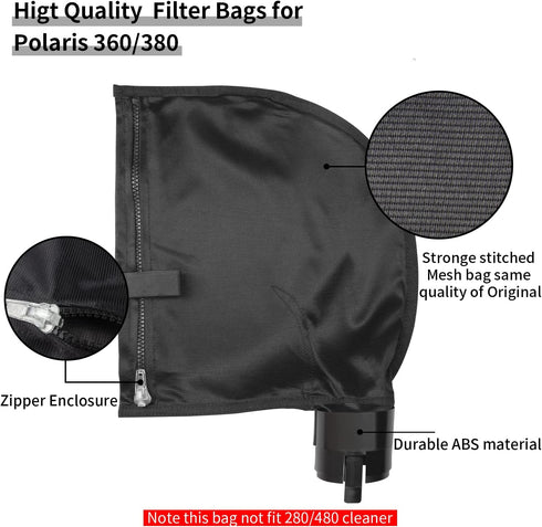 UCEDER Black 360 380 Bag Replacement for Polaris Pool Cleaner Parts, All Purpose Pool Debris Filter Bags with Anti-Rust Zipper(2 Pack)...