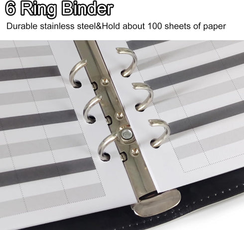 A6 Refillable 6 Ring Faux Leather Budget Binder,Mini Notebook Binder Cover for A6 Filler Paper,Loose Leaf Personal Planner Binder Cover with Magne...