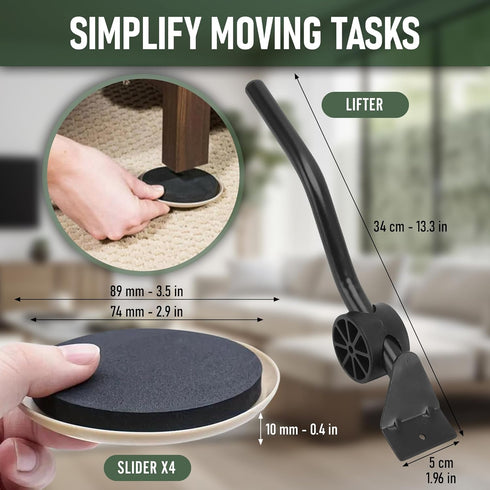 Heavy Duty Furniture Moving System with Lifter Tool and 4 Sliders - Easy Furniture Moving and Lifting Set - Safe for Hardwood Floors and Carpet - ...