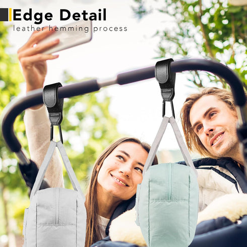 Baby Stroller Hooks for Hanging, 2 PCS Durable Leather Stroller Straps, Stroller Clips for Diaper Bags Pet Carts Grocery Shopping Bags, Mommy Hook...