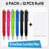 Crtiin 6 Pcs Big Pens Easy Grip Jumbo Pen Bulk with Refills Extra Large Ballpoint Pens Black Ink Fat Pens Giant Pen Oversize Retractable Pens for ...