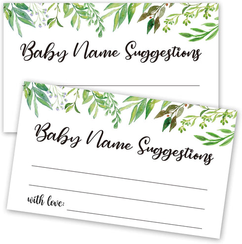 50 Baby Shower Name Suggestion Cards, Greenery Name Suggestion Cards for Baby Shower, Name Suggestion Game, Baby Shower Games, Baby Party Supplies...